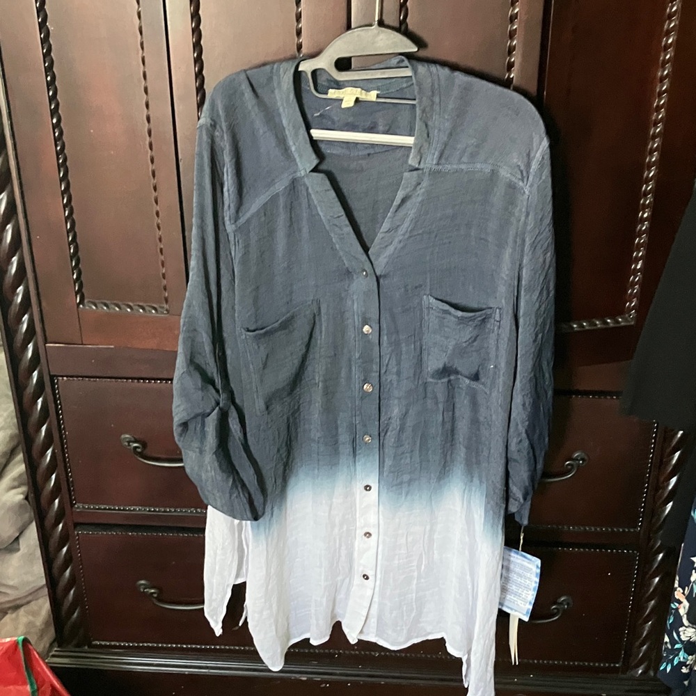 Women's Blue Gradient Button Down Shirt